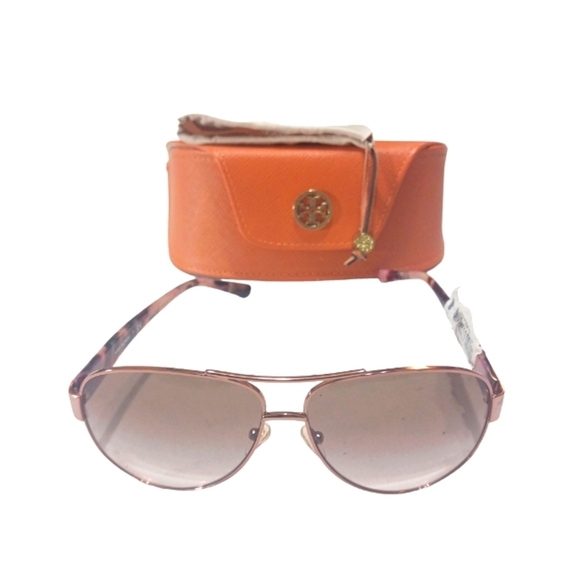 NEW Tory Burch Rose Gold Pilot Aviator Sunglasses with Dust Bag and Case - Picture 10 of 14